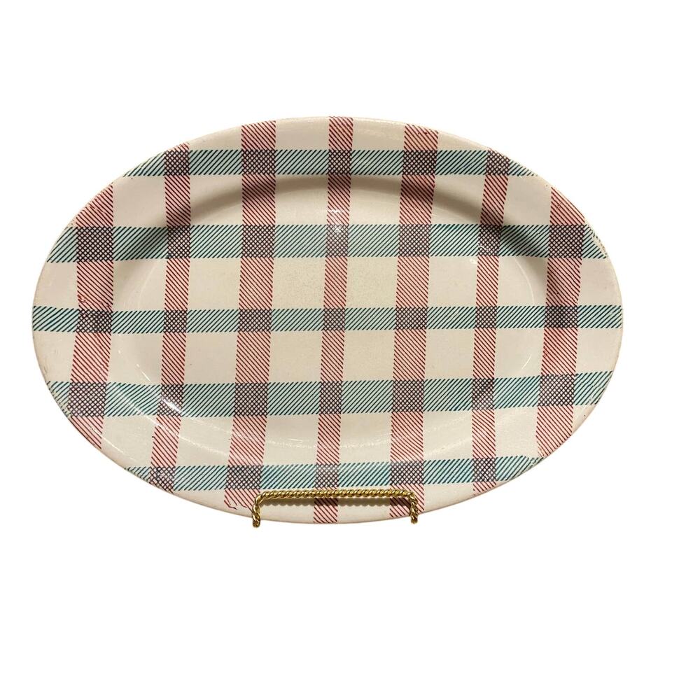 Vintage Tepco plaid platter, Highlander plaid, red/green, Restaurant Hotelware